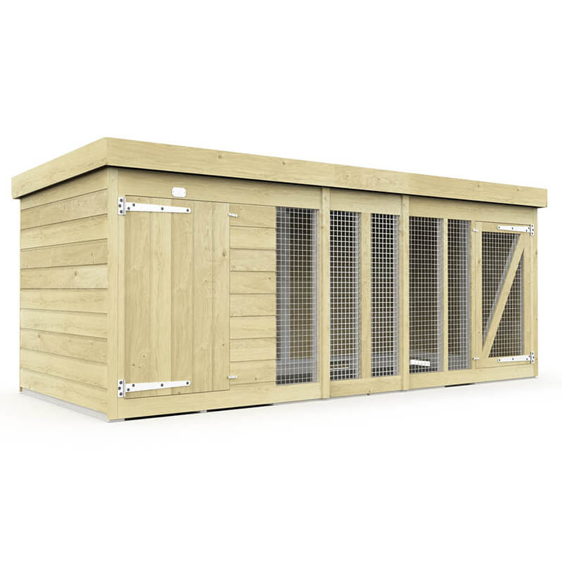DIY Sheds Dog Kennel and Run 4ft features wire mesh panels and solid doors on one side.