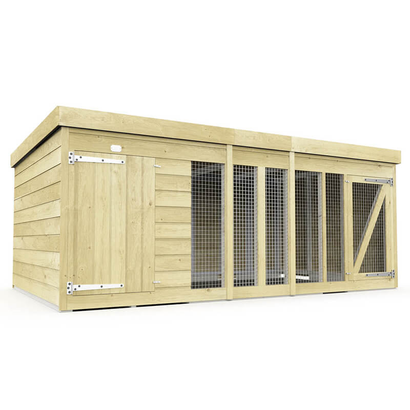 DIY Sheds Dog Kennel and Run 6ft with metal mesh doors and a slanted roof.