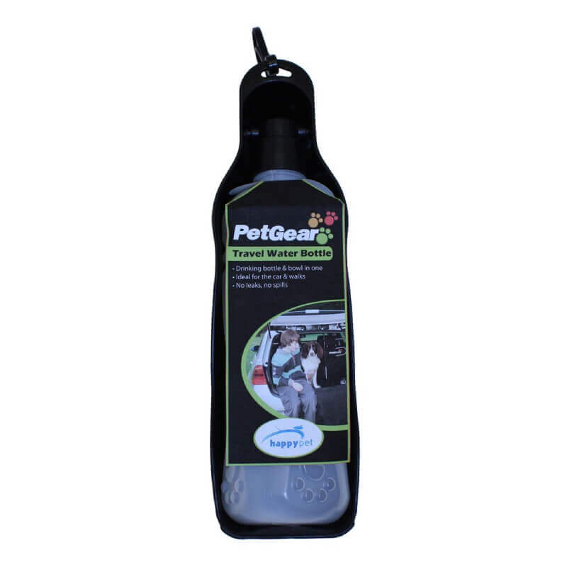 PetGear Travel Water Bottle 29cm: leak-proof, attached tray &amp; clip for pets on the go.