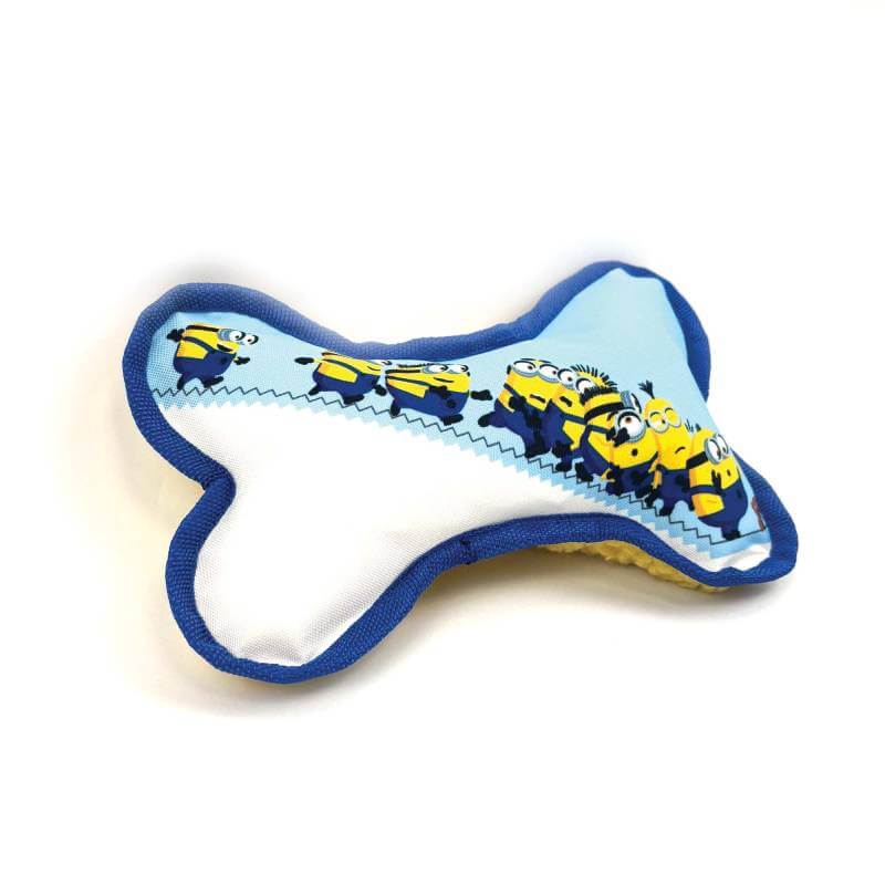 Happy Pet Minion® Canvas Bone Dog Toy—fun blue and white toy for your playful pup!.