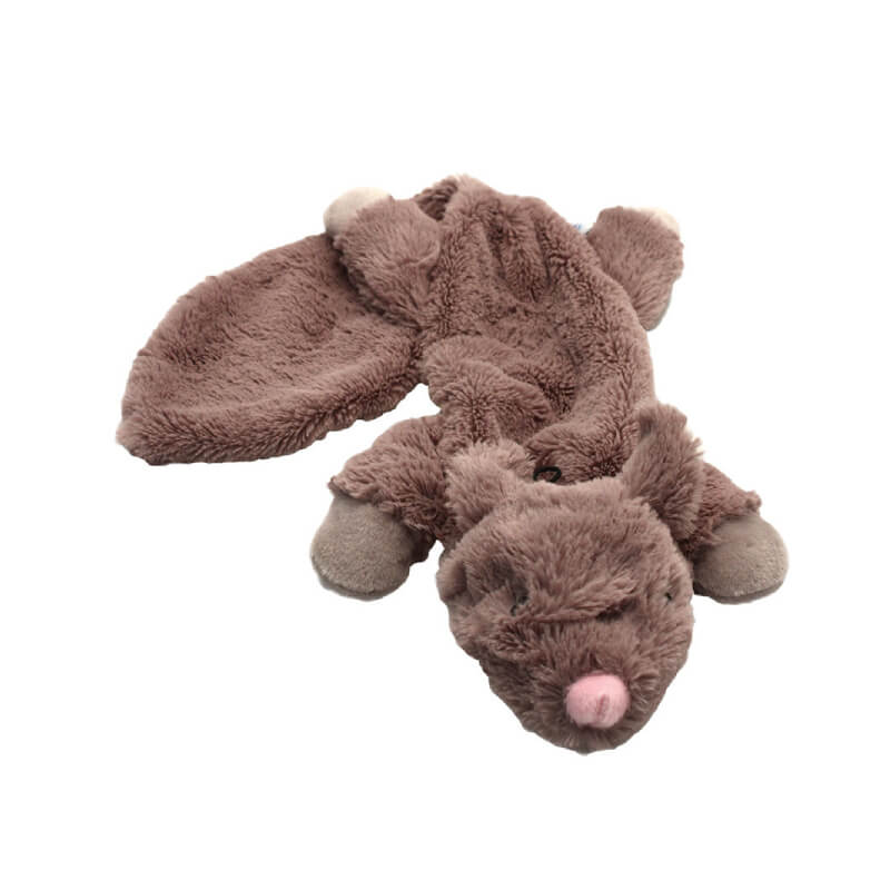 Happy Pet Unstuffed Chipmunk Dog Toy, brown with pink nose, lies flat.