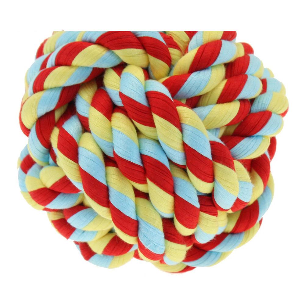 Twist Tee Twist-Tee Ball Multi-Coloured toy with red, yellow &amp; blue strands for dog fun.
