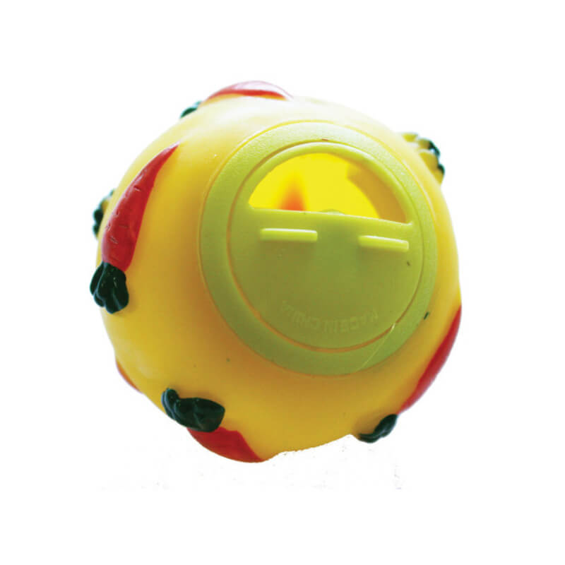 Happy Pet Tumble 'n' Treat: yellow-green treat ball with red accents and treat opening.