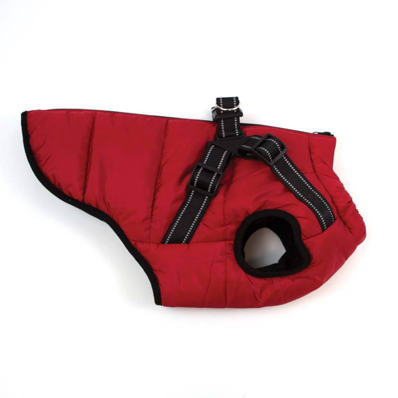 Happy Pet Dark Red Harness Dog Jacket by Happy Pet, lying flat on a white background.