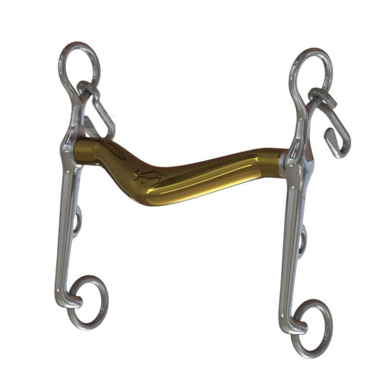 Neue Schule Turtle Tilt Weymouth 14mm 7cm Shank dressage bit with curved gold mouthpiece.
