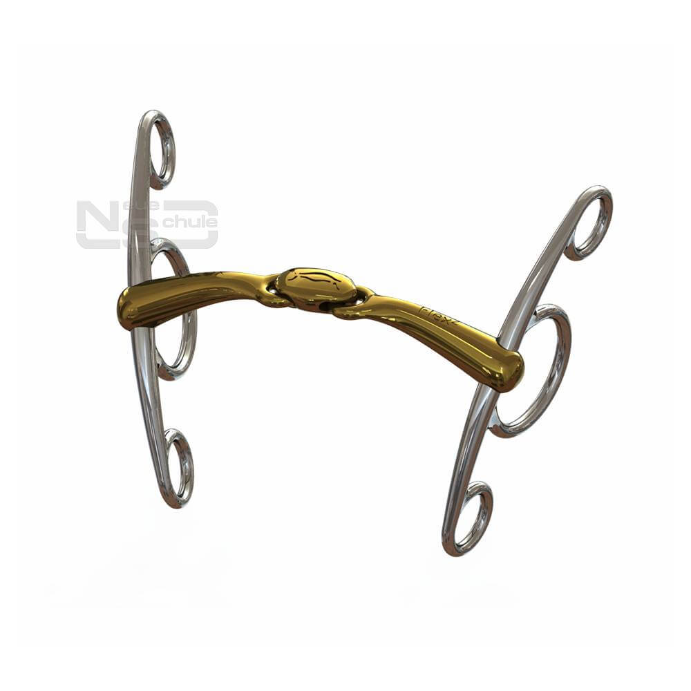 The Neue Schule Turtle Top With Flex 16mm Jumper bit features gold and silver curves on white.