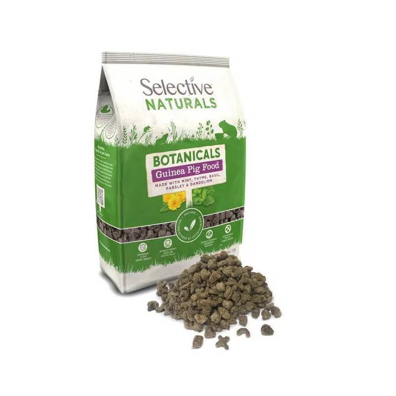 Supreme Petfoods Science Selective Naturals Guinea Pig Botanicals 1.5kg pack with pellets in front.