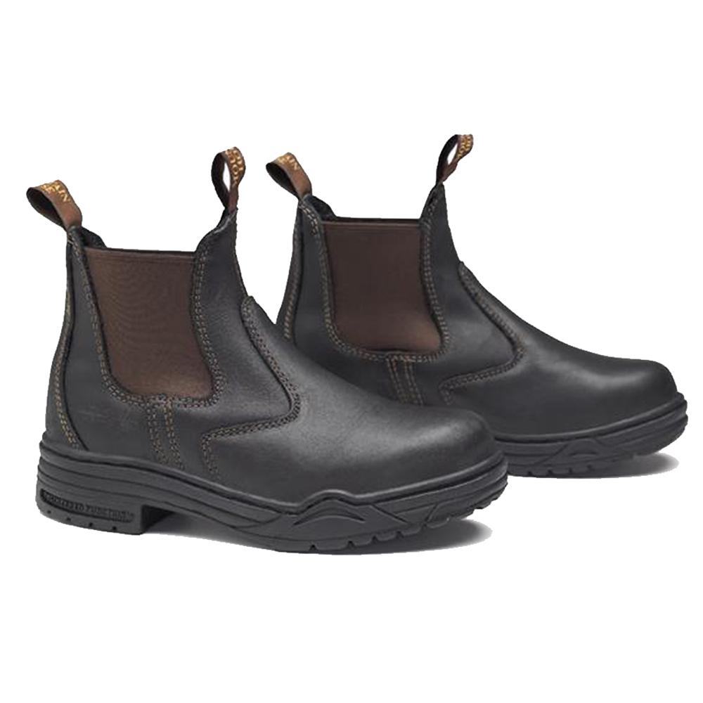 Mountain Horse Protective Jodhpur Boot: durable black leather safety boots with brown elastic panels.
