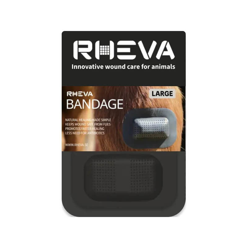 Rheva Wound Protection Large for animals with breathable care in black packaging.