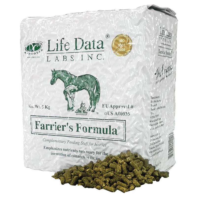 Farriers Formula 5kg Refill by Life Data Labs Inc spilled, supports healthy hoof growth.