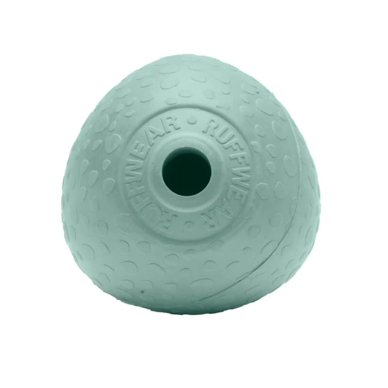 Ruffwear Huckama Toy Sage Green: durable, textured rubber dog toy with central hole.