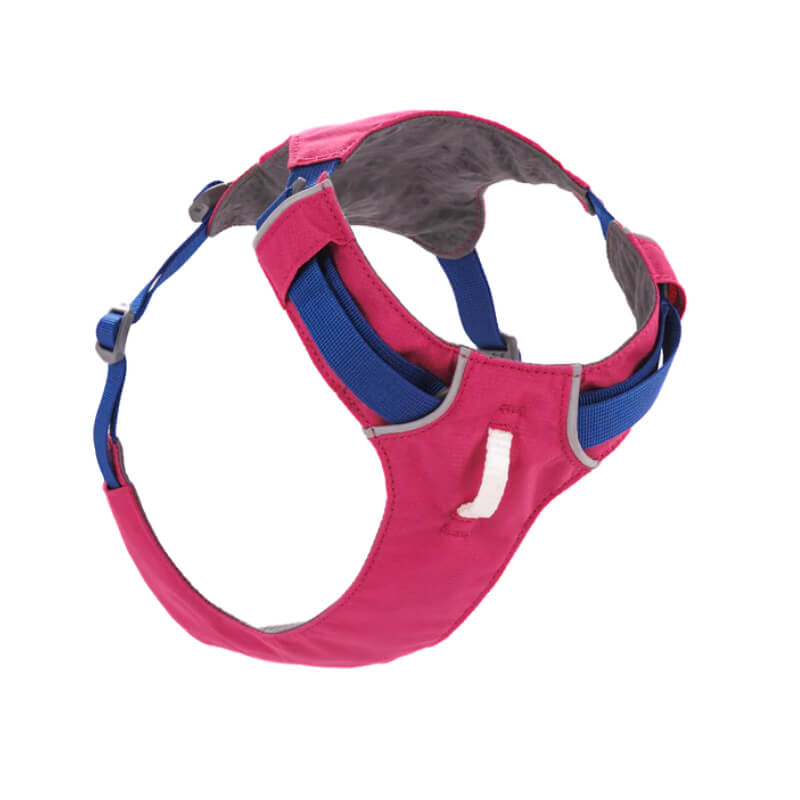 Ruffwear Hi & Light Harness Alpenglow Pink: Reflective, adjustable, with top handle.