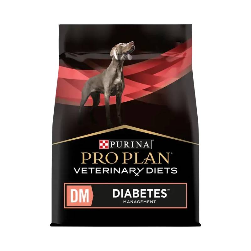 Purina Pro Plan Veterinary Diets DM Diabetes Dry Dog Food for diabetes management.