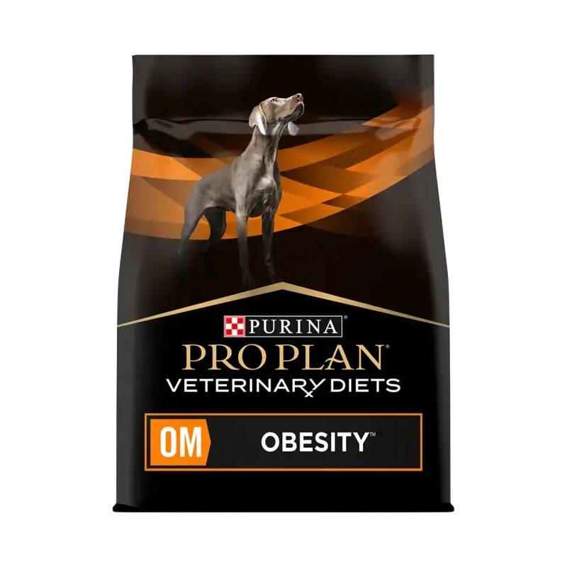 Purina Pro Plan Veterinary Diets OM Obesity Dry Dog Food supports weight loss in dogs.