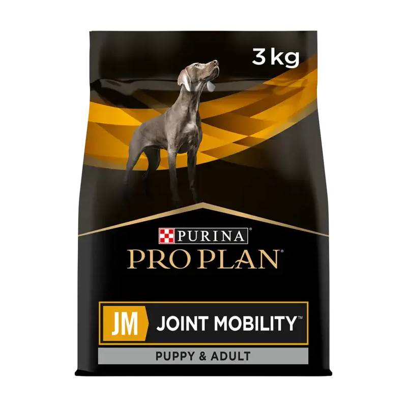 Purina PRO PLAN JM Joint Mobility Dry Dog Food with omega 3, 3 kg label.