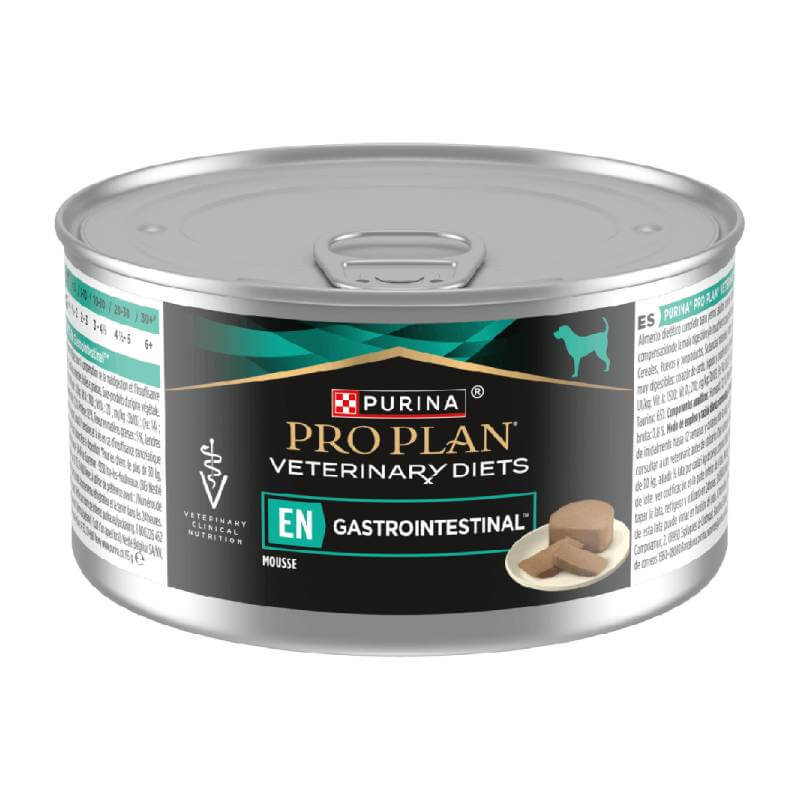 A can of Purina Pro Plan EN Gastrointestinal Mousse dog food, 195g.