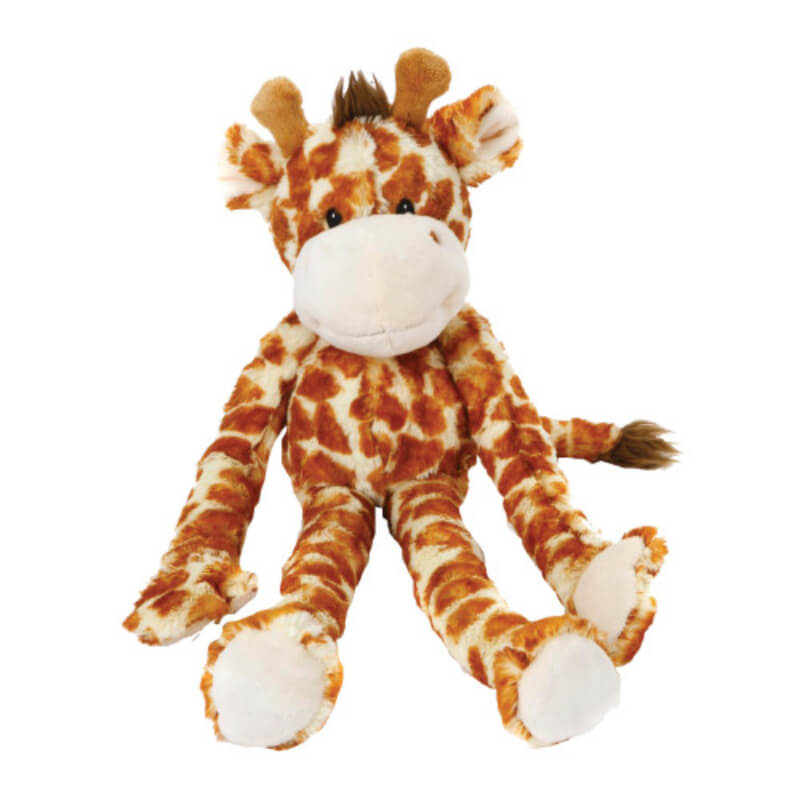 Happy Pet Swingin' Safari Giraffe Dog Toy with long legs and friendly face, sits upright.