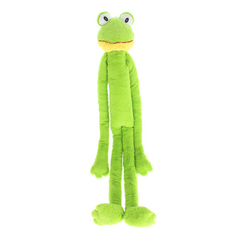 Happy Pet Swingin' Slevins Frog Large Dog Toy with long arms, legs, green body, and big eyes.