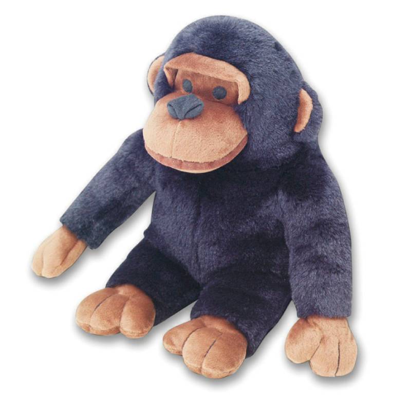 Happy Pet Big Buddie Chucky the Chimp Dog Toy with dark fur and tan face, hands &amp; feet.