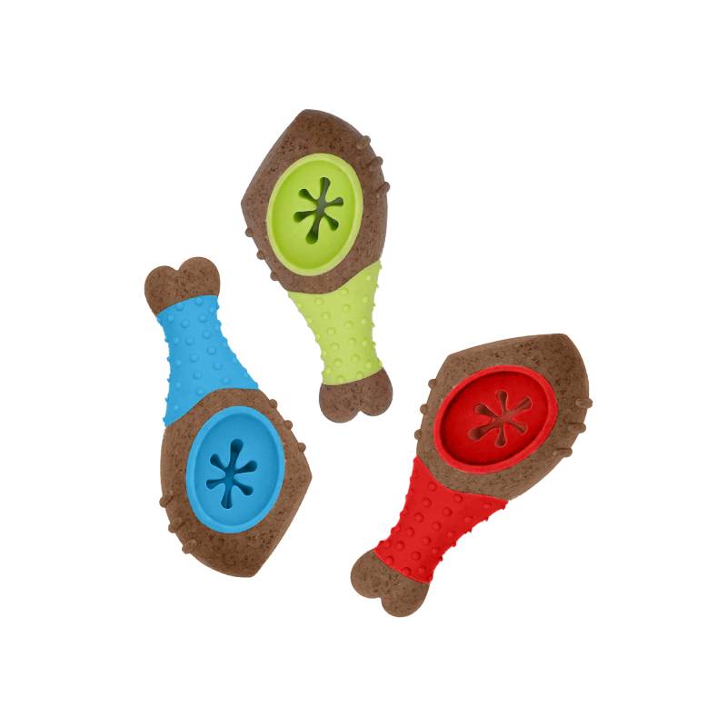 Happy Pet Bamboo Chew Chicken Leg toy with textured surface in assorted colors, 1pc.
