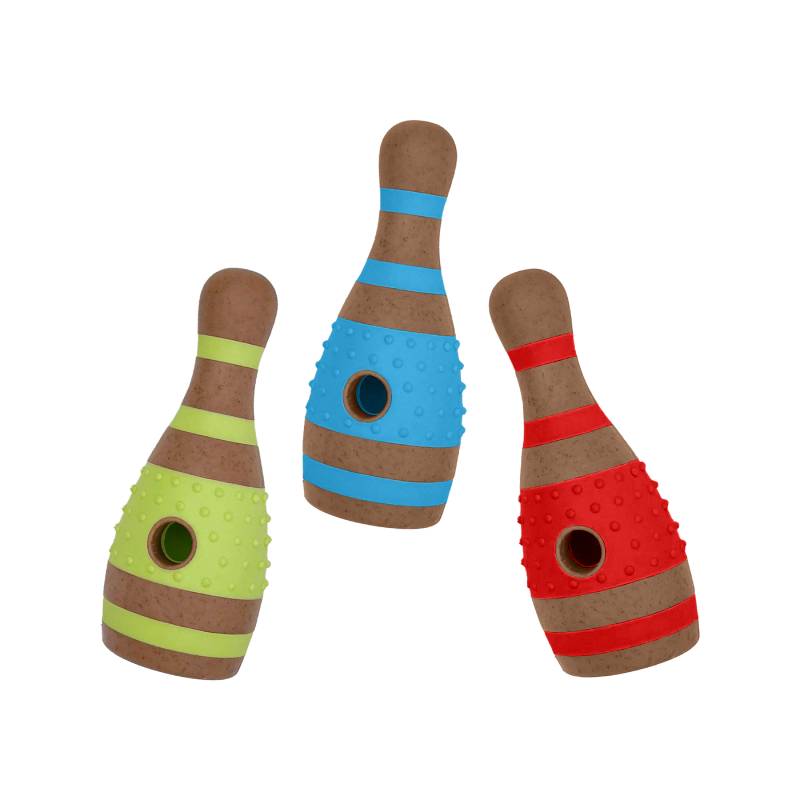 Happy Pet Bamboo Chew Bowling Pin, assorted colors with textured grips, 1pc.