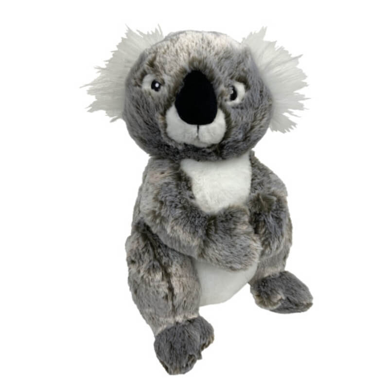 Happy Pet Koala Sitting Dog Toy by Happy Pet in gray and white, upright on a white background.