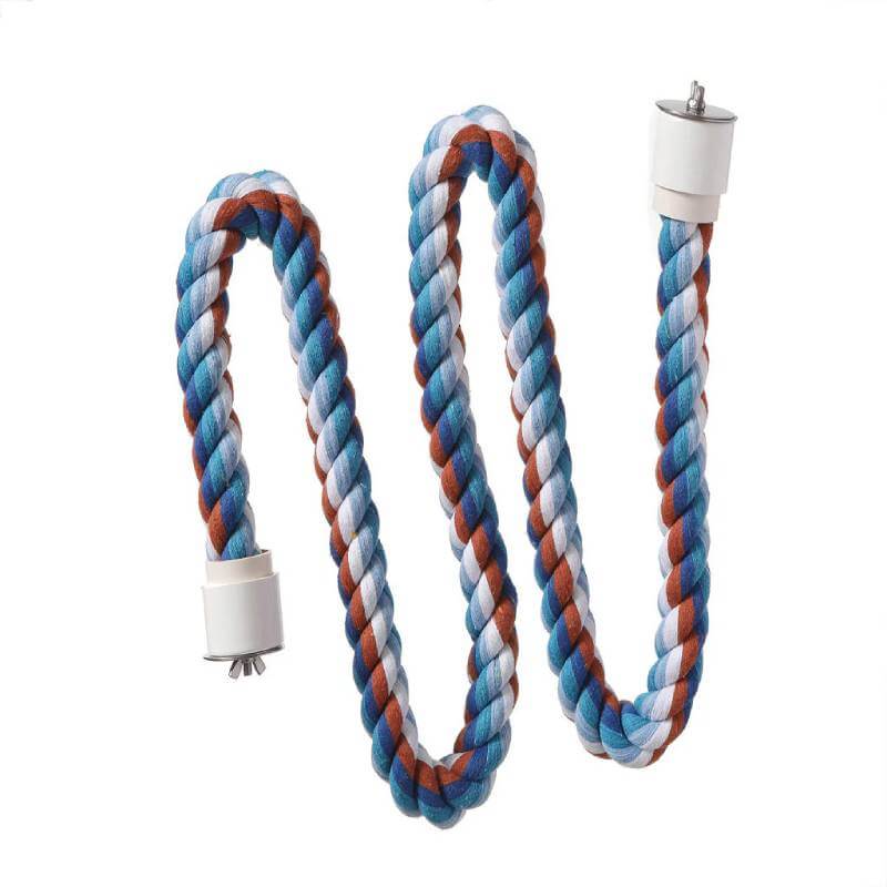 Sky Pet Zig Zag Cotton Bird Perch in blue, white &amp; brown with metal connectors.
