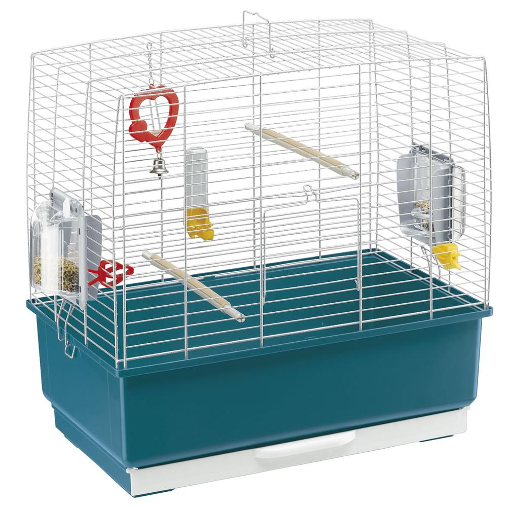 Ferplast Rekord 3 birdcage by Ferplast: blue/white, with perches, feeders &amp; water dispenser.