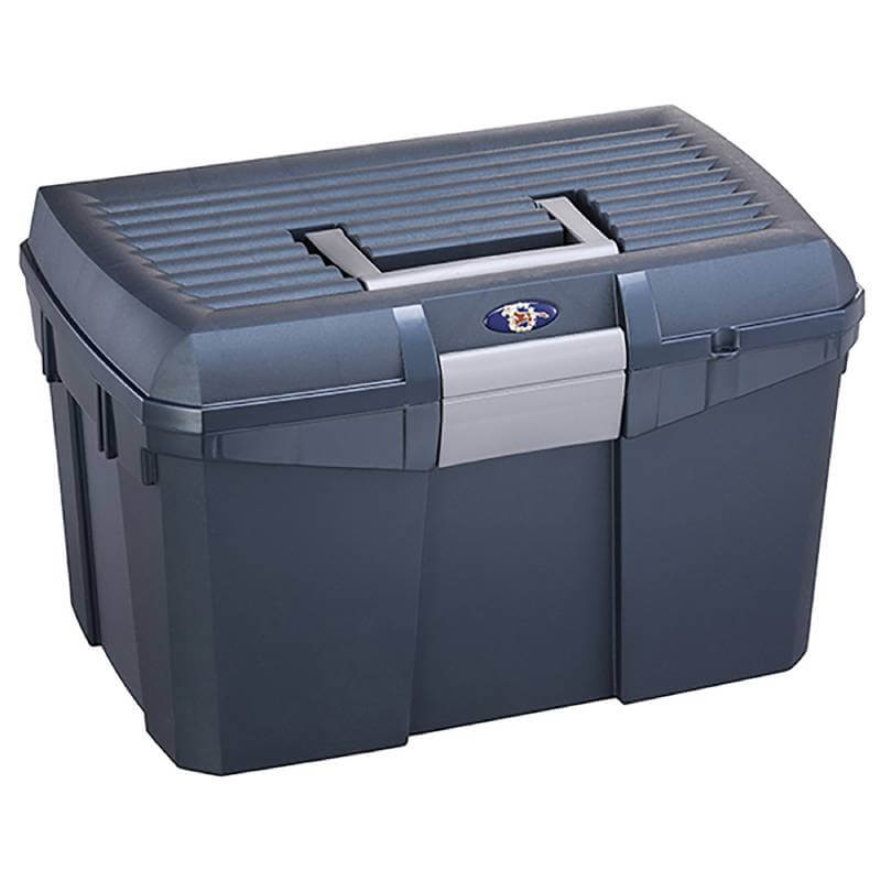 Protack Grooming Box: dark blue polypropylene, handle, latch, removable tray.