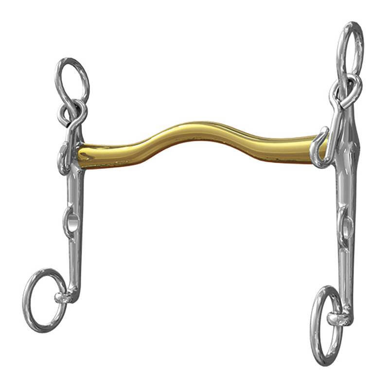 The Neue Schule Slimma Weymouth 14mm 7cm Shank is dressage legal with a curved gold mouthpiece.