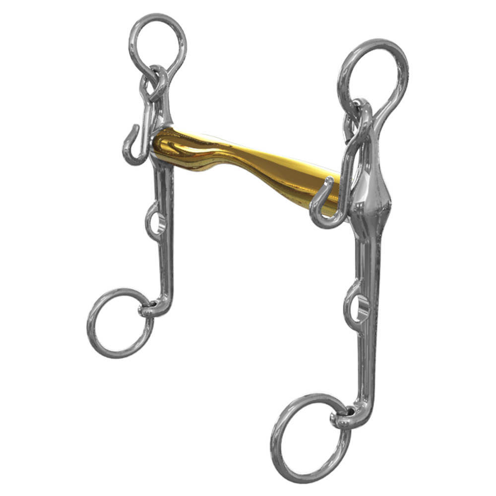 Neue Schule Pacifier Weymouth bit with gold mouthpiece and silver shanks.