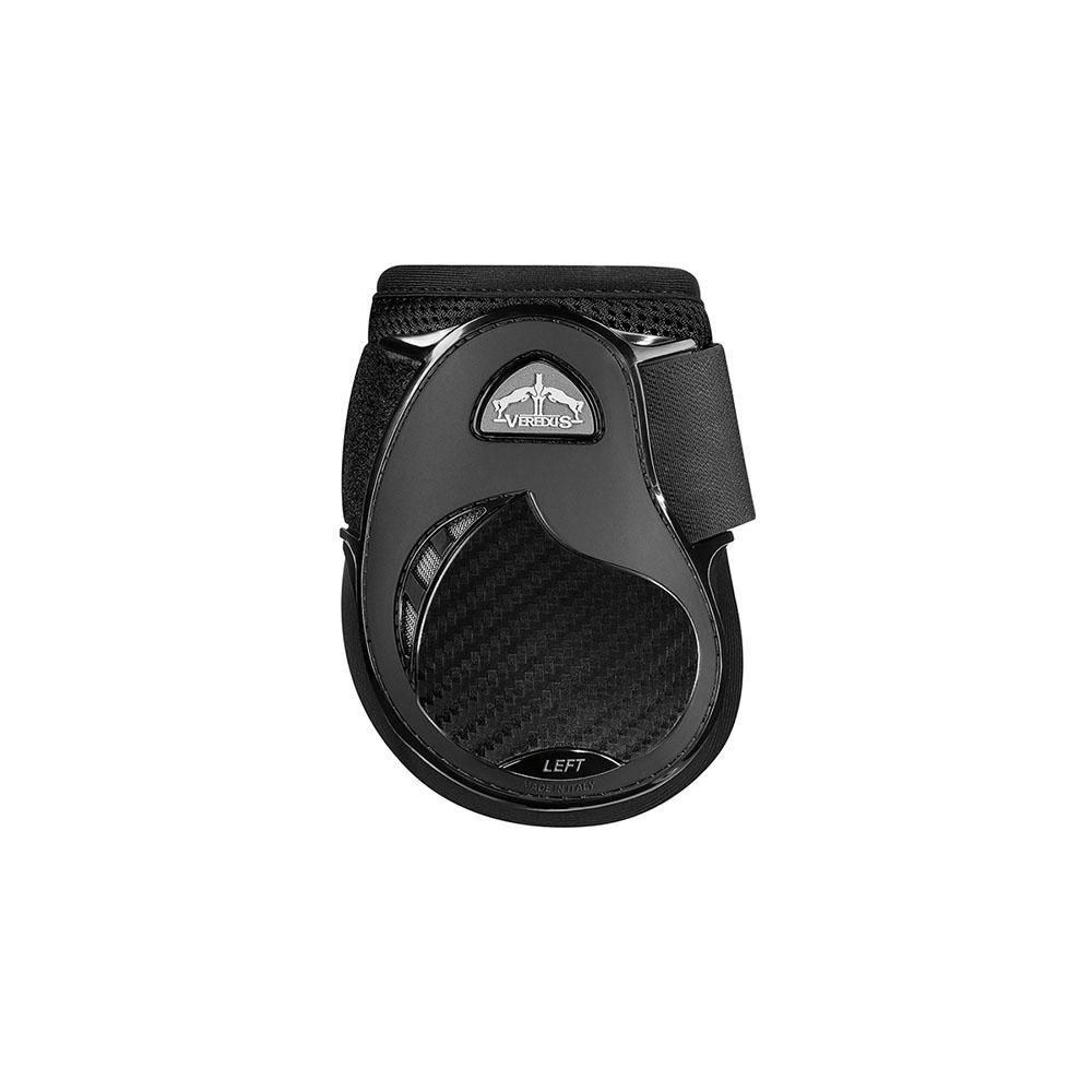 Veredus Young Jump Vento Fetlock Boot, LEFT, Black, with Velcro strap.
