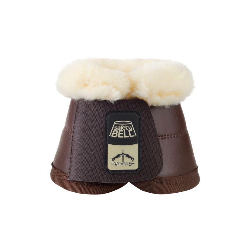 Brown Veredus Save The Sheep overreach bell boot with cream fleece lining.