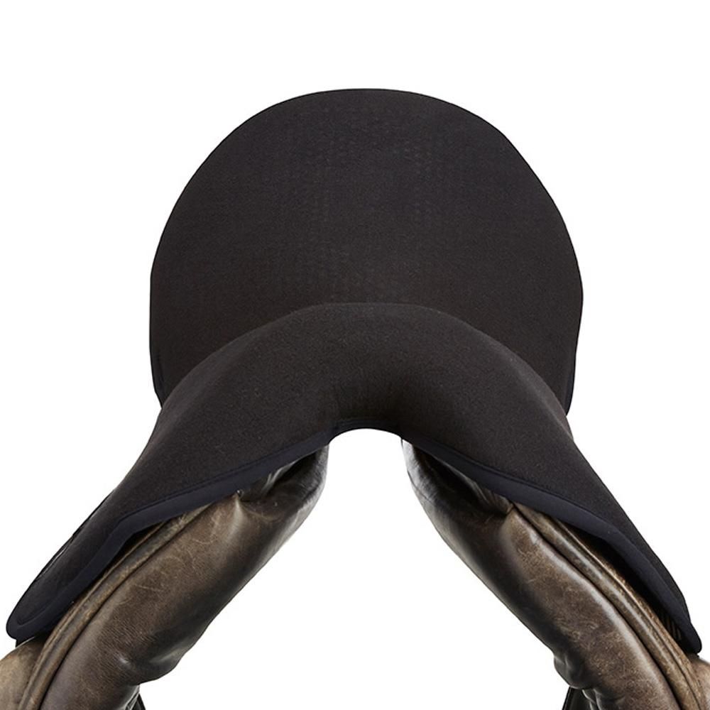 Acavallo Gel In Seat Saver by Acavallo on a brown leather saddle, viewed from above.