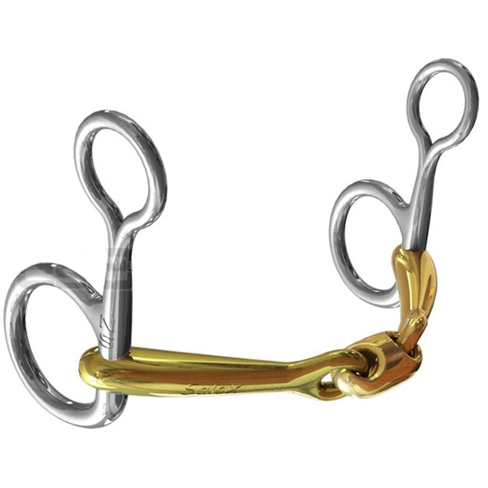 Neue Schule Pony Tranz Angled Lozenge Baucher: dressage legal bit with gold lozenge, silver rings.