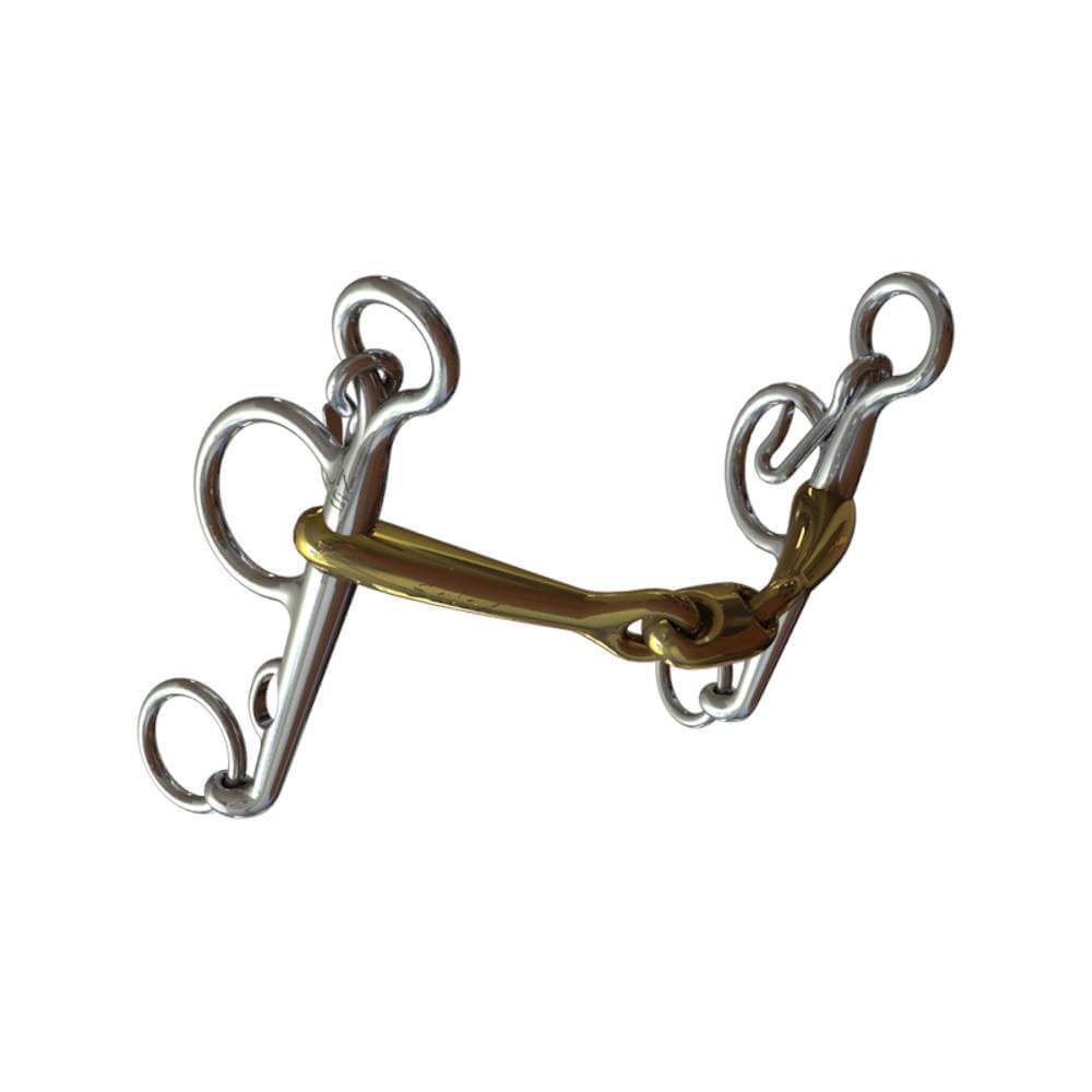 Neue Schule Pony Tranz Angled Lozenge Pelham bit with jointed mouthpiece, isolated on white.