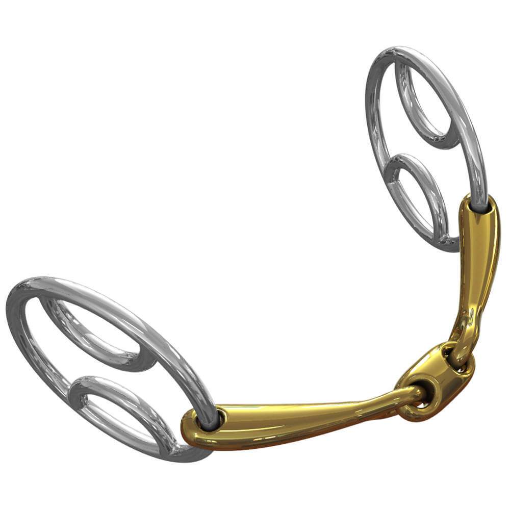 Neue Schule Pony Tranz Angled Lozenge Beval bit, gold/silver, 3 rings per side.