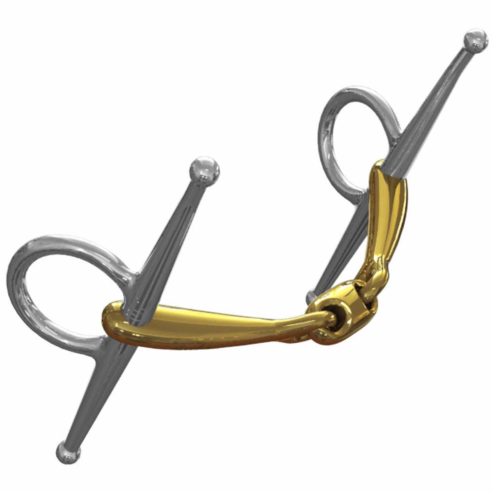 Neue Schule Pony Tranz Angled Lozenge Full Cheek 10mm bit with silver rings, gold joint.