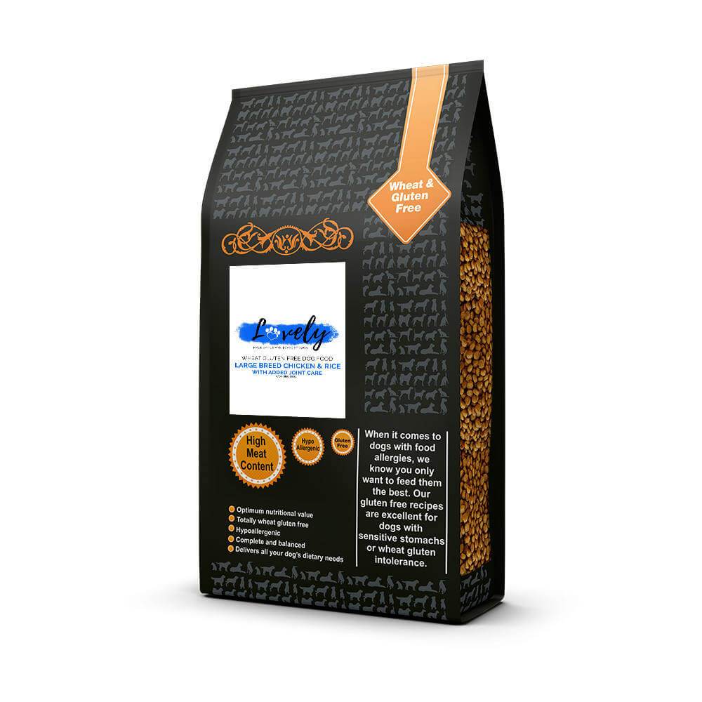 Lovely Large Breed Chicken &amp; Rice Wheat Gluten Free Dog Food by Lovely with orange accents.