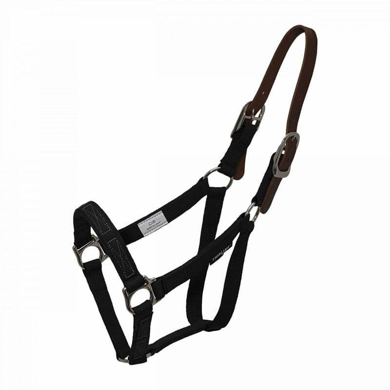 ThinLine Breakaway Halter in black and brown with metal buckles and adjustable straps.