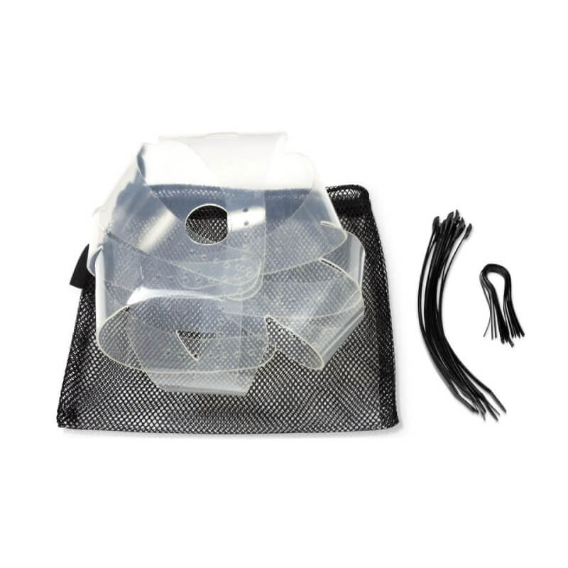 ThinLine Flexible Filly Grazing Muzzle kit with black zip ties and mesh bag, by ThinLine.