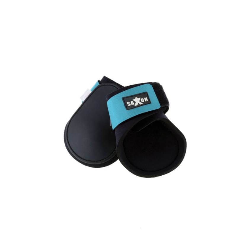Saxon Contoured Fetlock Boots Black/Blue with neoprene lining and Velcro straps.
