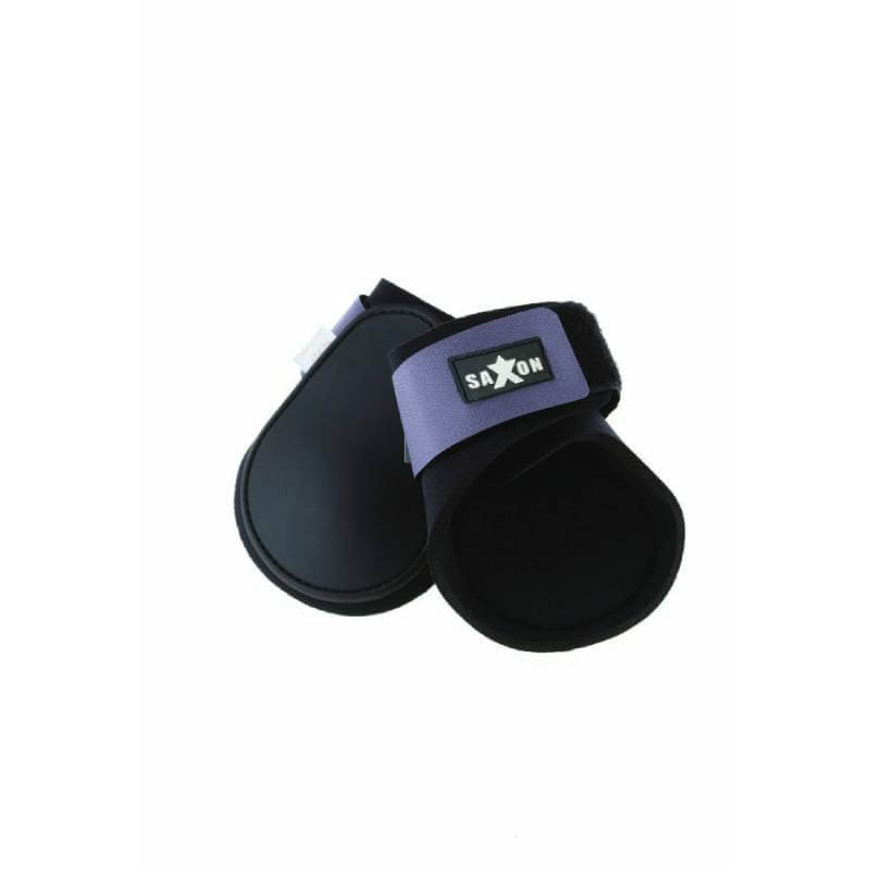 Saxon Contoured Fetlock Boots in Black/Purple with neoprene lining on a white background.