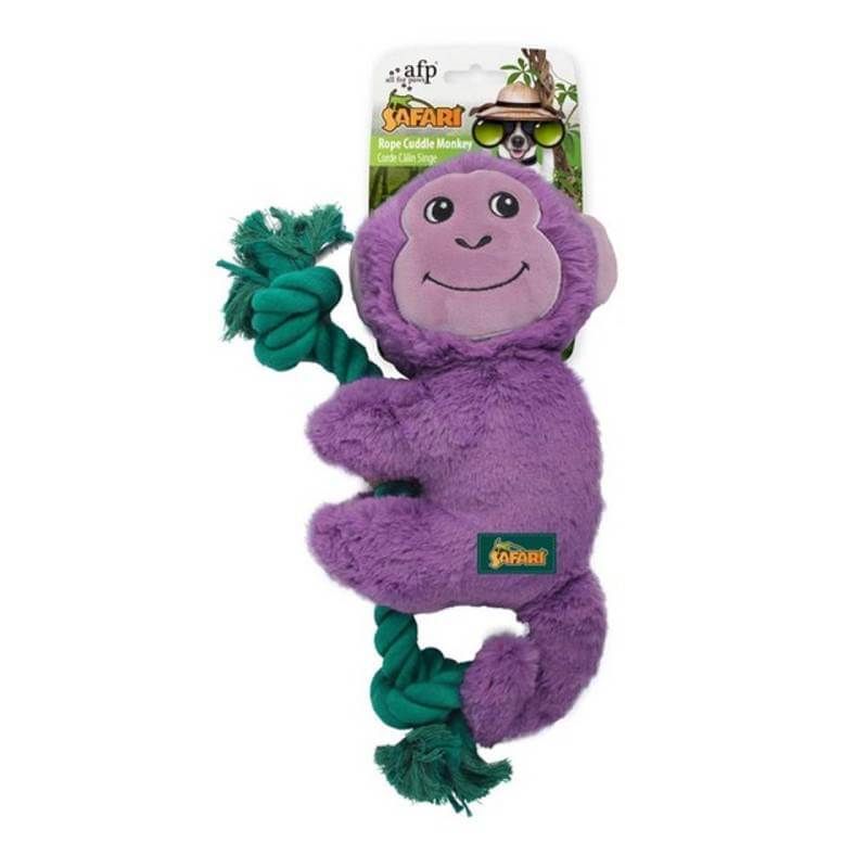 All For Paws Safari Rope Cuddle Monkey Dog Toy—plush chew toy with green rope for dogs.