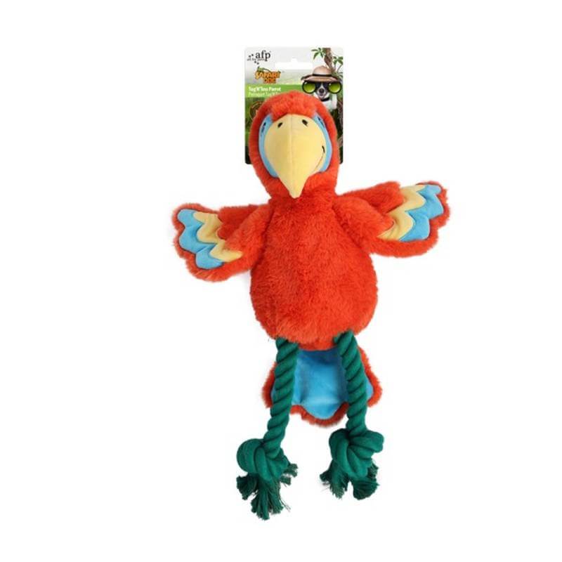 All For Paws Safari Jungle Parrot Dog Toy with knotted rope legs and colorful wings.