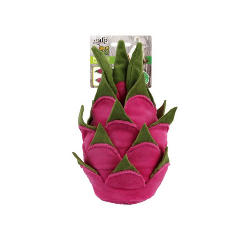 All For Paws Dig It Dragon Fruit Puzzle Toy with tag, shaped like a pink and green dragon fruit.