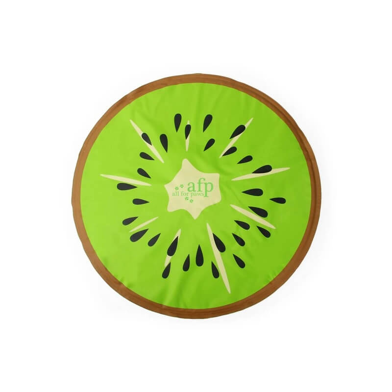 All For Paws Chill Out Kiwi Cooling Mat: green, round with brown edge and black seed print.