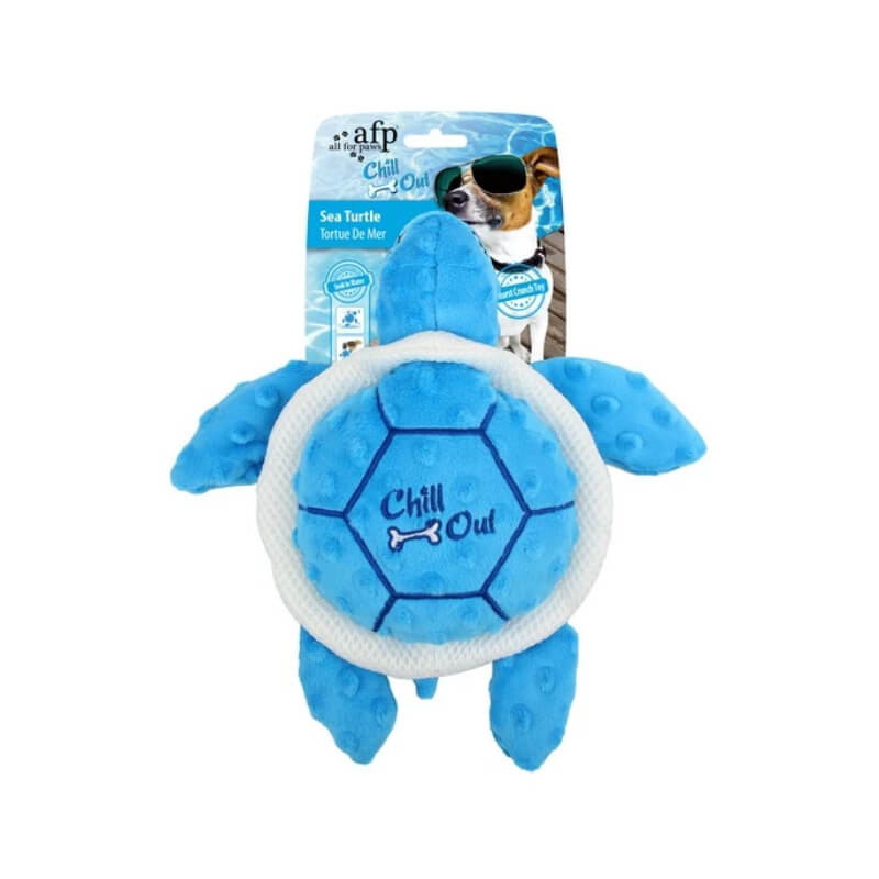 All For Paws Chill Out Sea Turtle dog toy features cool packaging with a sunglass-wearing dog.