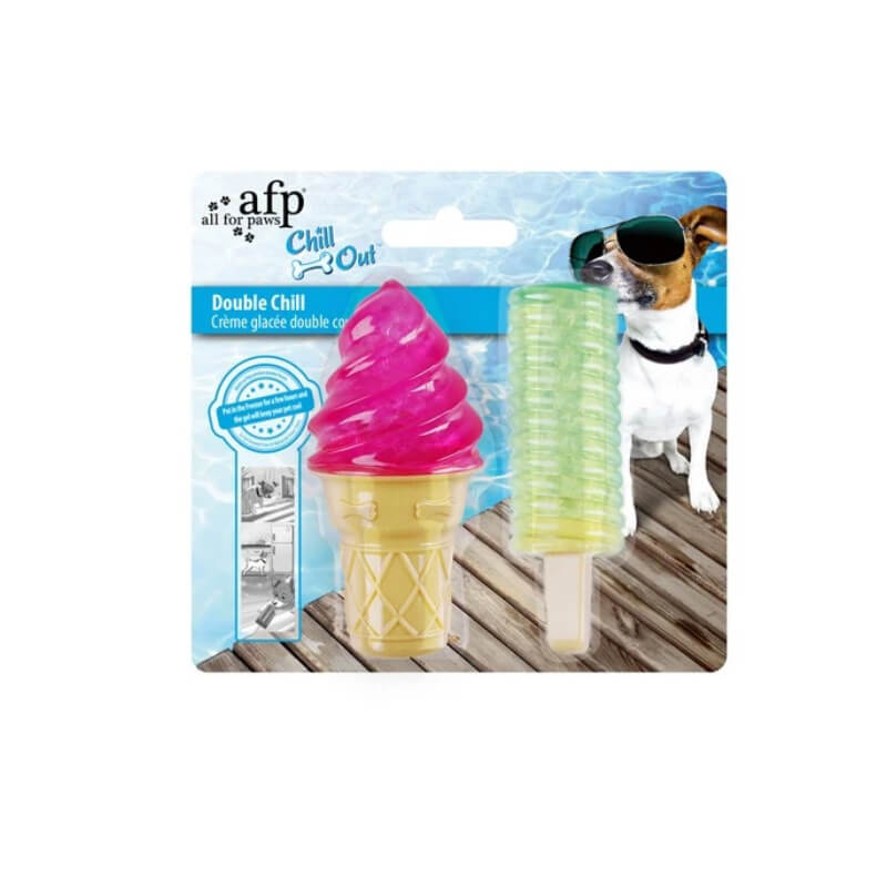 All For Paws Chill Out Double Chill Toys: freezeable dog toys shaped like ice cream and popsicle.