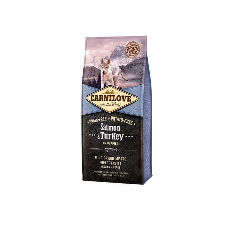 Carnilove Salmon &amp; Turkey Puppy Dry Food—grain-free, perfect for puppies.